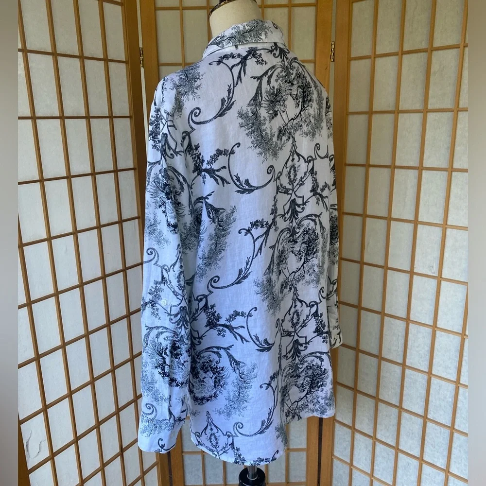 Alice Blue 100% Linen Button Up Print Blouse SZ Xl